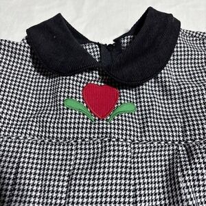 VTG Jayne COPELAND Houndstooth Black Red Heart 2T Peter Pan Collar